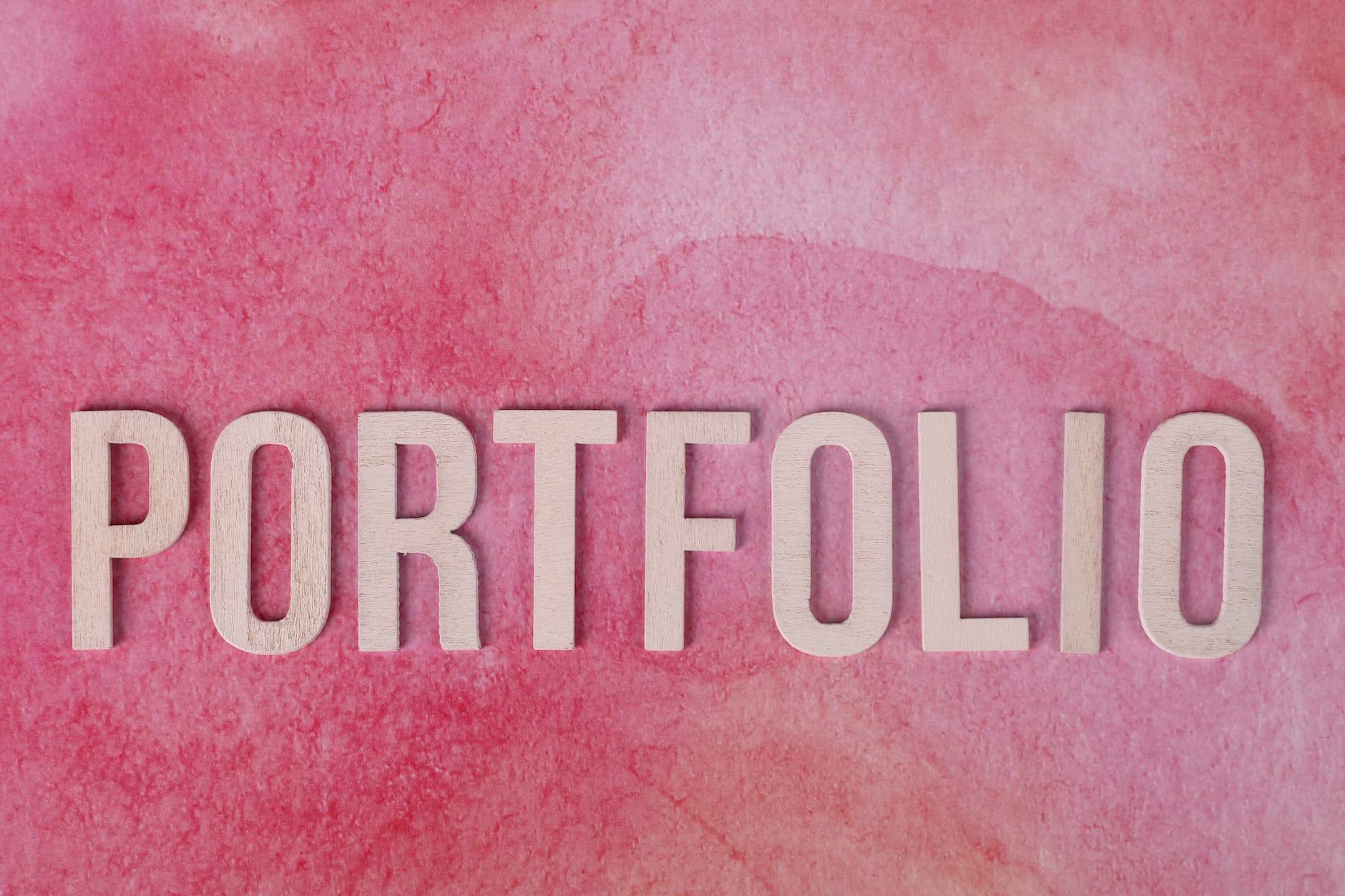 portfolio text on pink background